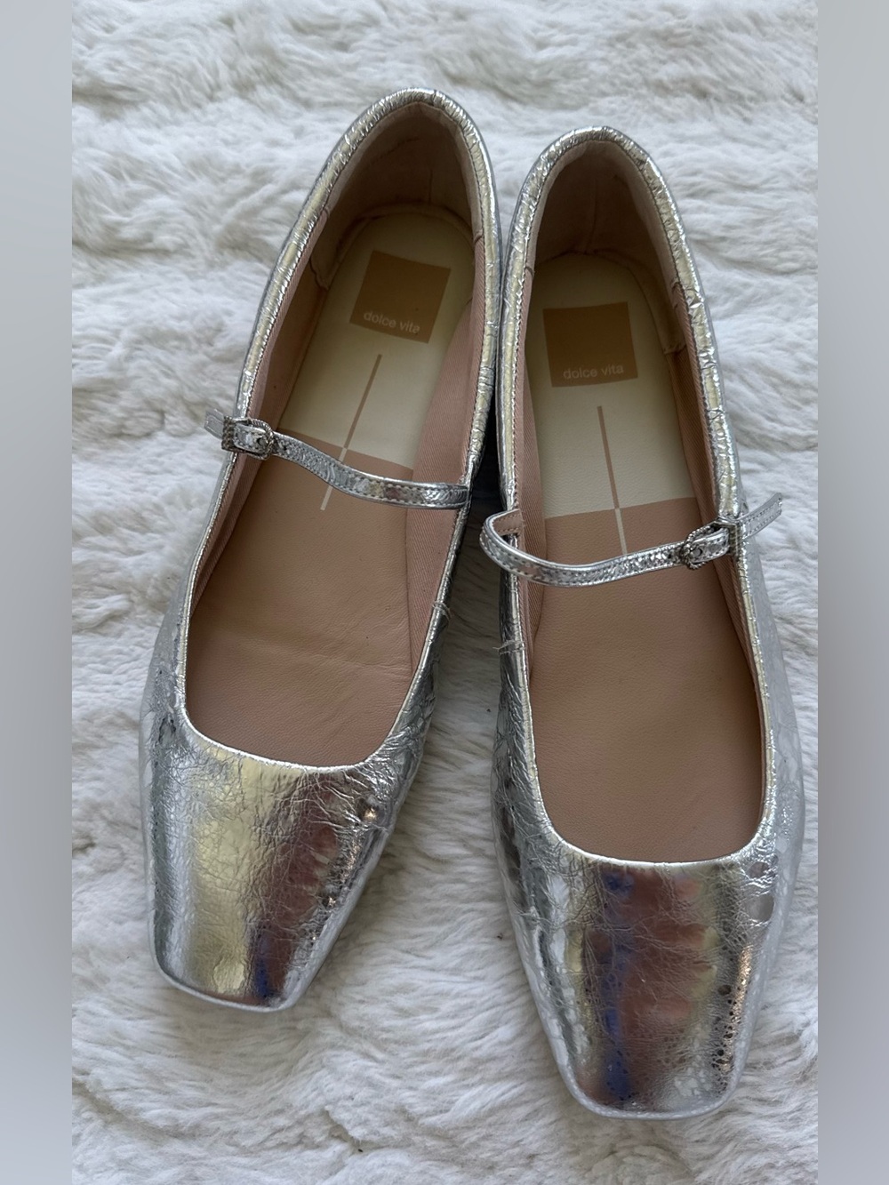 Dolce Vita Metallic Silver Leather Mary Jane Flats